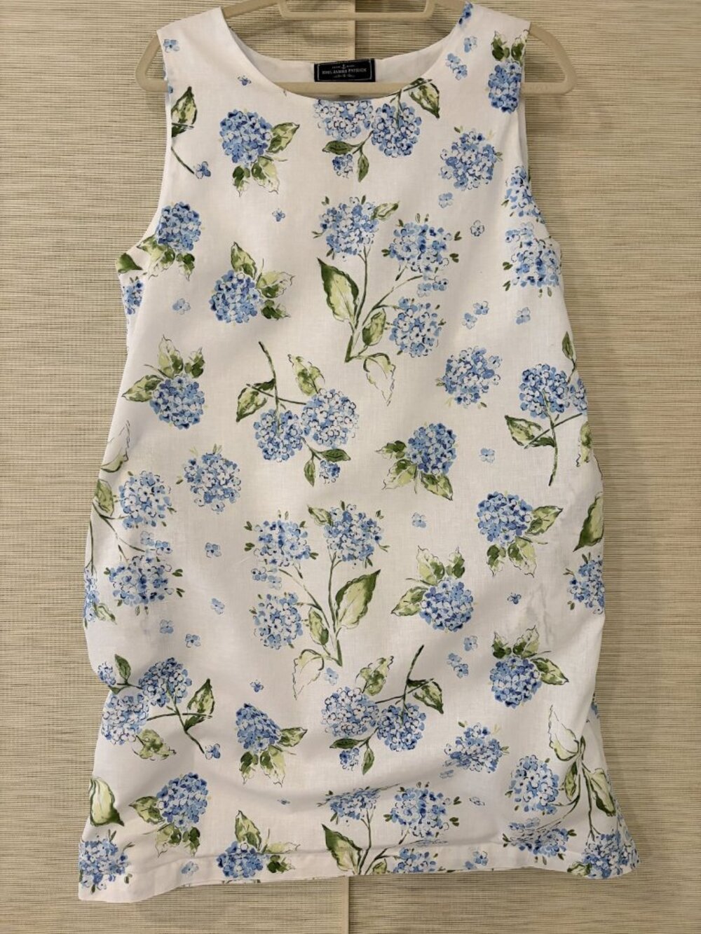 Kiel James Patrick Hydrangea Shift Dress Womens 12 White Blue Linen Pockets